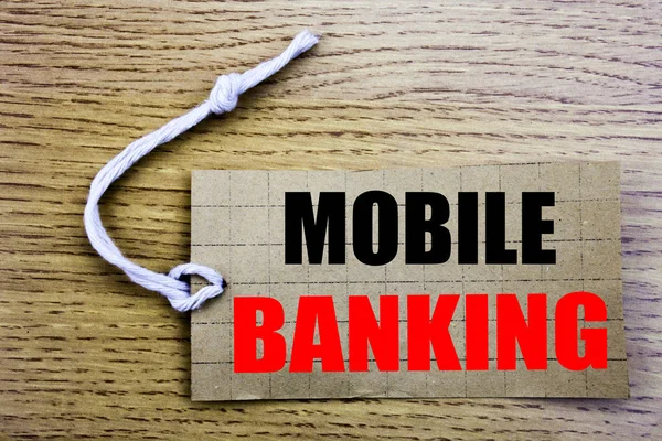 Mobile Banking. Business concept for online saleInternet Banking e-bank written on price tag paper with copy space on the wooden vintage background