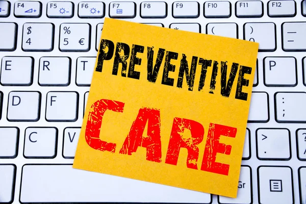 Preventive Care. Business concept for Health Medicine Care written on sticky note paper on the white keyboard background.
