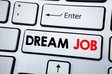 Hayalimdeki iş gösterilen metin yazma. İş kavramı istihdam iş pozisyonu beyaz klavye tuşu ile kopya alanı üzerinde yazılı hakkında Dreaming için. Üstten Görünüm.