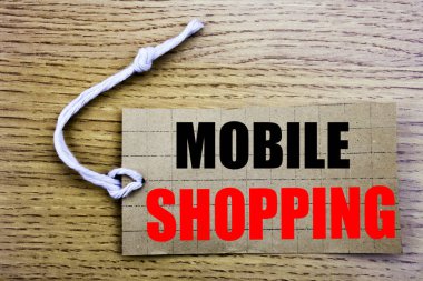 Mobil alışveriş. İş kavramı ile kopya alanı ahşap antika arka plan üzerinde fiyat etiketi kağıtta yazılı online salecellphone online sipariş için