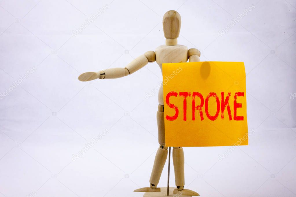 Conceptual hand writing text caption inspiration showing Stroke Business concept for Medicine health stethoscope illness written on sticky note sculpture background with space