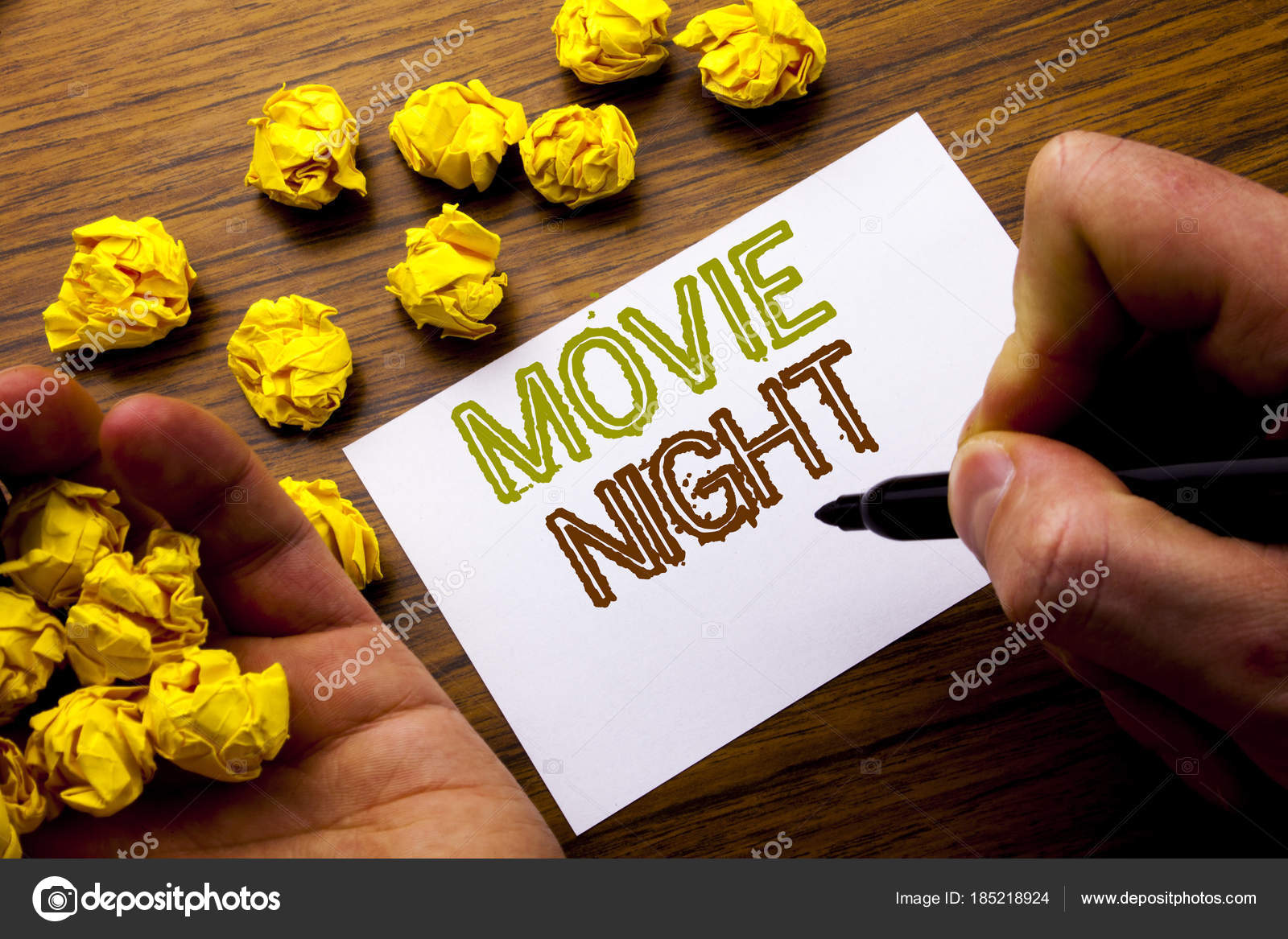 Conceptual hand writing showing Movie Night. Business photo text tells  story and that showing watch on screen or television Brick Wall art like  Graffiti motivational call written on the wall. Stock Photo