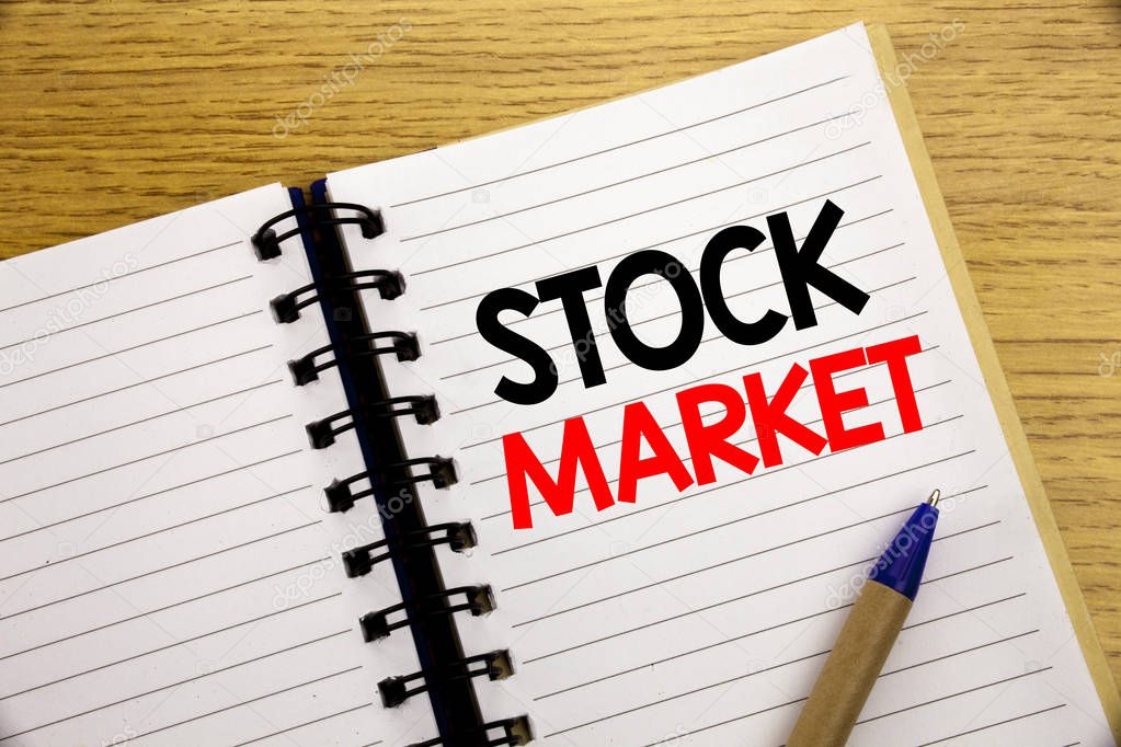 Word, writing Stock Market. Business concept for Equity Share Exchange written on notepad with copy space on old wood wooden background with pen marker