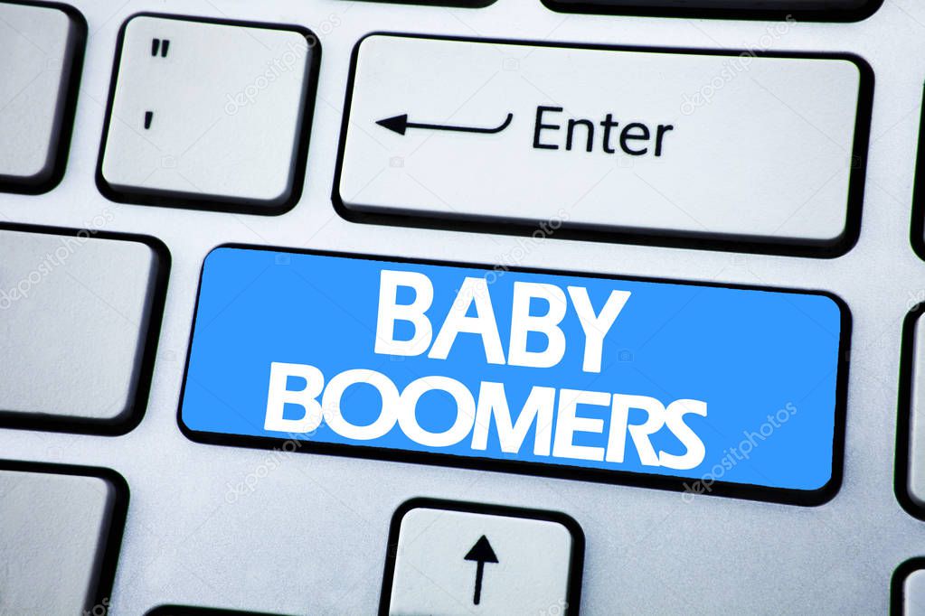 Handwriting Announcement text showing Baby Boomers. Business concept for Demographic Generation written on red key on the keybord background.
