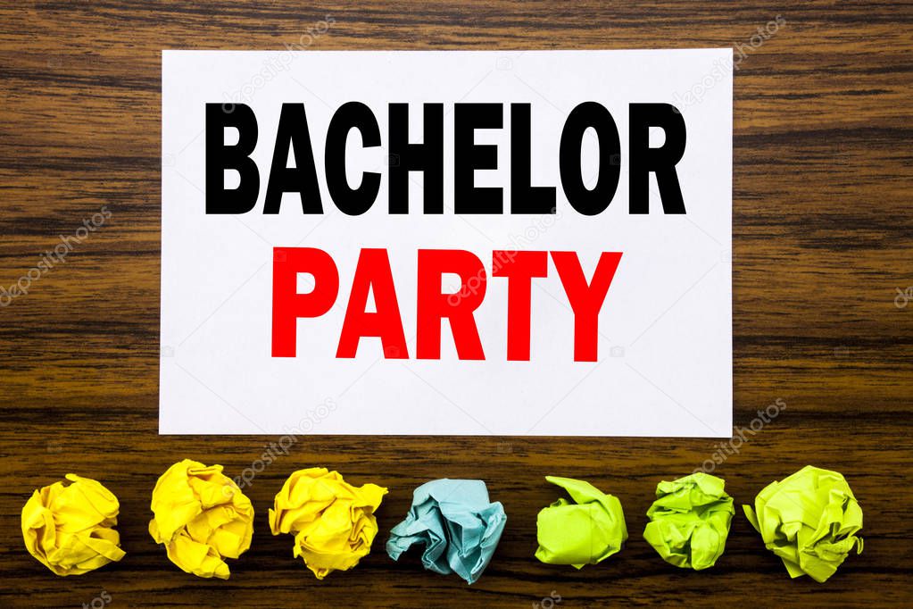 Hand writing text caption inspiration showing Bachelor Party. Concept for Stag Fun Celebrate Written on sticky note , with sticky, one folded paper alone for difference or collaboration