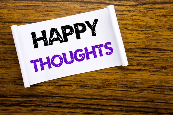 Word, writing Happy Thoughts. Business concept for Happiness Thinking Good written on sticky note paper on the wooden wood structure visible background. — Stock Photo, Image