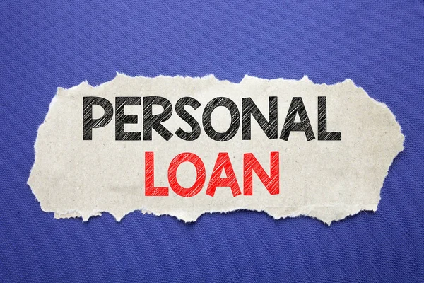 Handwriting Announcement text showing Personal Loan. Business concept for Bank Financial Help Written on note paper with black background with space. — Stock Photo, Image