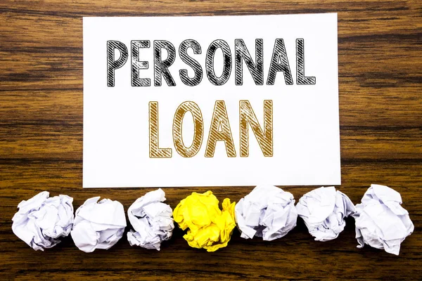 Word, writing Personal Loan. Concept for Bank Financial Help Written on sticky note paper reminder, wooden background with sticky, one folded paper alone for difference or collaboration — Stock Photo, Image