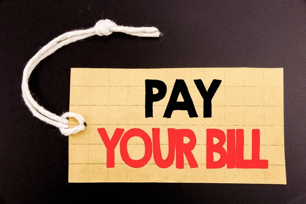 Word, writing Pay Your Bill. Business concept for online sale Payment for Goverment written on price tag paper on the black vintage background. — Stock Photo, Image
