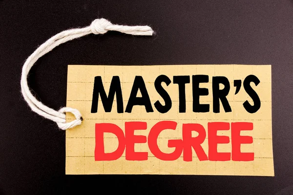 Word, writing Master s Degree. Business concept for online sale Academic Education written on price tag paper on the black vintage background. — Stock Photo, Image