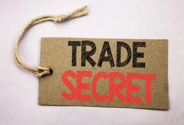 Hand writing text caption inspiration showing Trade Secret. Business concept for Data Protection written on price tag paper on the white vintage background. — Stock Photo, Image