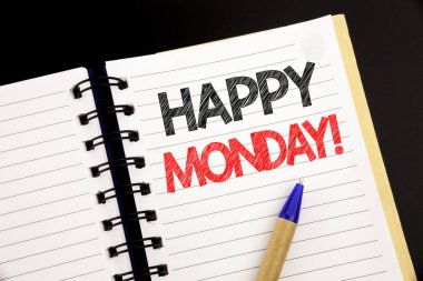 Mutlu Pazartesi gösteren el yazısı duyuru metin. Yeni hafta kalem marker ile eski ahşap ahşap arka plan üzerinde kopya alanı ile not etmek üstünde yazılı motivasyon için iş kavramı