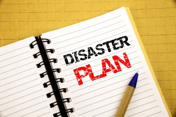 Disaster Plan. Business concept for Emergency Recovery written on notepad with copy space on old wood wooden background with pen marker — Stock Photo, Image