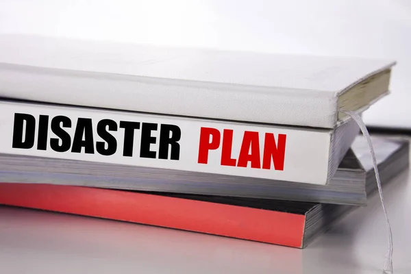 Writing text showing Disaster Plan. Business concept for Emergency Recovery written on the book on the white background. — Stock Photo, Image