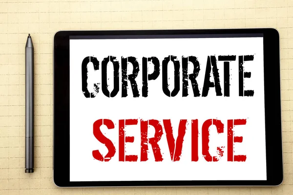 Handwritten text showing Corporate Service. Business concept writing for Csr Digital Content Written on tablet computer screen, white background in  office space view with pencil marker