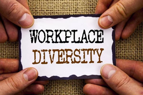 Word, writing, text  Workplace Diversity. Conceptual photo Corporate Culture Global Concept For Disability written on Sticky Note Paper Holding Hand with Finger.