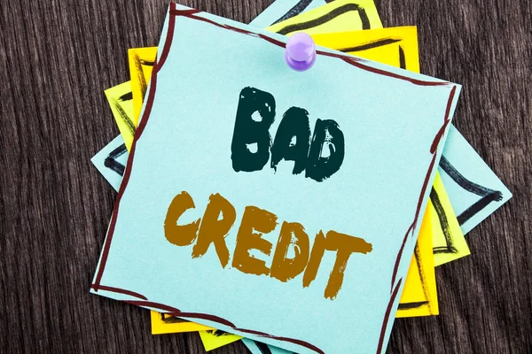 Word, writing, text  Bad Credit. Business concept for Poor Bank Rating Score For Loan Finance written on Blue Sticky Note Paper on the wooden background. — Stock Photo, Image