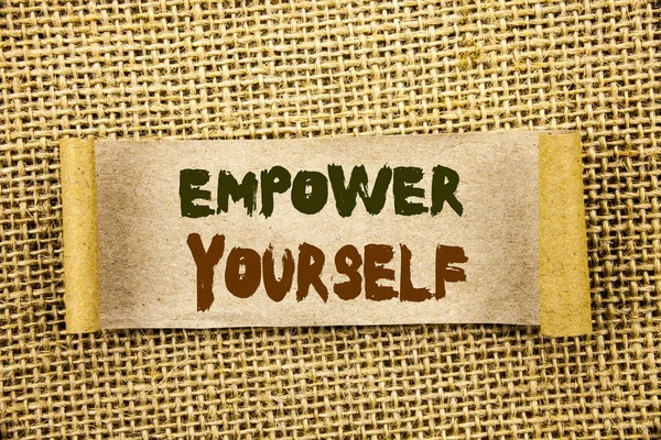 Writing text showing  Empower Yourself. Business photo showcasing Positive Motivation Advice For Personal Development written on Tear Sticky Note Paper on the textured background — Stock Photo, Image