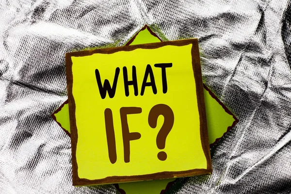 Text sign showing What If Question. Conceptual photo What Mean Question Ask Frequently Help Solving Support Faq written on Stacked Sticky Note Paper on the Silver textured background.
