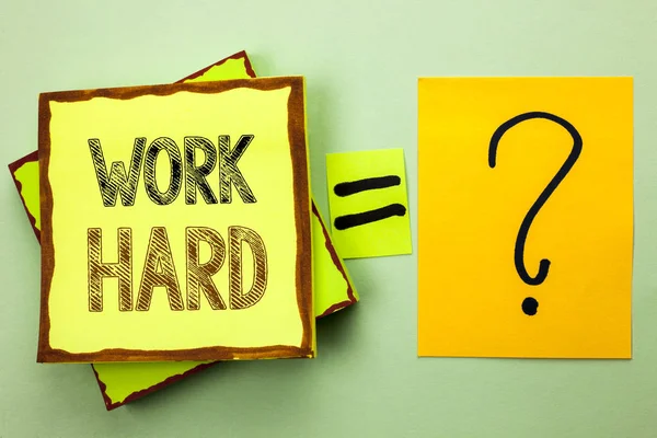 Conceptual hand writing showing Work Hard. Business photo showcasing Struggle Success Effort Ambition Motivation Achievement Action written on Yellow Sticky Note on plain background Ask for.