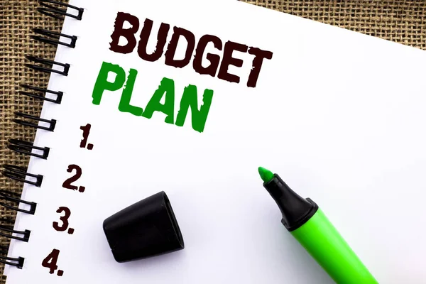 Text tecken visar budgetplan. Konceptuella foto redovisning strategi budgetering finansiella intäkter ekonomi skriven på Notebook bok på jute bakgrunden markör bredvid den. — Stockfoto