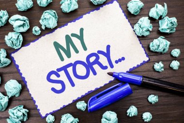 Not My Story gösterilen yazılıyor... Biyografi başarı kişisel geçmişi profil ahşap arka plan Marker yanında karton parçası üzerinde yazılı portföy vitrine iş fotoğraf.