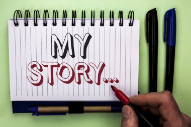 Not My Story gösterilen yazılıyor... Biyografi başarı kişisel geçmişi profil Nootbook kitap düz arka plan üzerinde işaretleyici adam tutarak Marker tarafından yazıldı portföy vitrine iş fotoğraf.