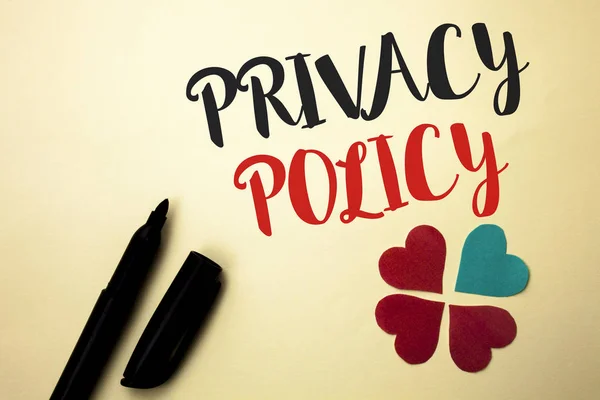 Word writing text Privacy Policy. Business concept for Document Information Security Confidential Data Protection written by Marker on the plain background Hearts next to it.