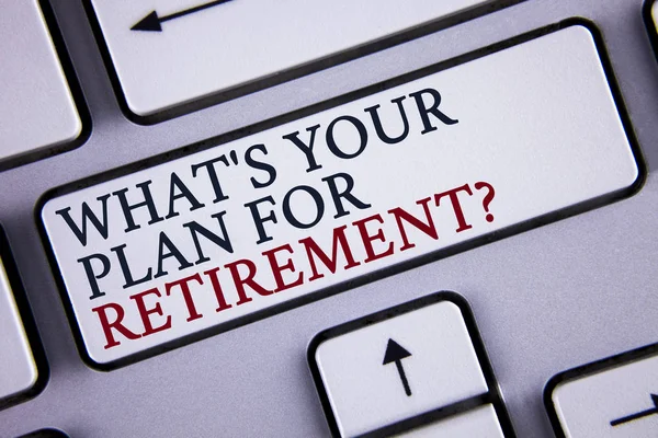 Word writing text What IS Your Plan For Retirement Question. Business concept for Thought any plans when you grow old written on White Keyboard Key with copy space. Top view. — Stock Photo, Image