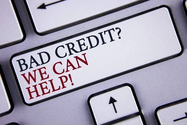 Word writing text Bad Credit Question We Can Help Motivational Call. Business concept for achieve good debt health written on White Keyboard Key with copy space. Top view.