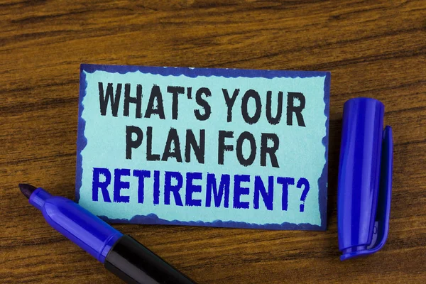 Text sign showing What IS Your Plan For Retirement Question. Conceptual photo Thought any plans when you grow old written on Sticky Note paper on the wooden background Marker next to it.