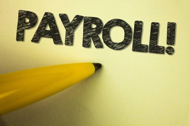 Word metin bordro motivasyonel ara yazma. Düz arka plan kalem yanındaki yazılı, çalışanları için bir şirket tarafından ödenen toplam maaş için iş kavramı.