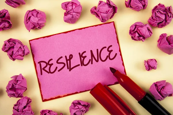 Word writing text Resilience. Business concept for Capacity to recover quickly from difficulties Persistence written on Pink Sticky Note Paper on plain background Paper Balls and Marker. — Stock Photo, Image