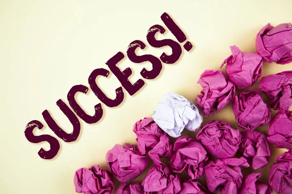 Text sign showing Success Motivational Call. Conceptual photo Achievement Accomplishment of some purpose written on Plain background Crumpled Paper Balls next to it.