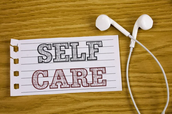 Text sign showing Self Care. Conceptual photo Protection you give to yourself Individual control checking Care — Stock Photo, Image
