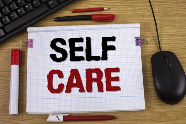 Handwriting text writing Self Care. Concept meaning Protection you give to yourself Individual control checking. Concept For Information — Stock Photo, Image