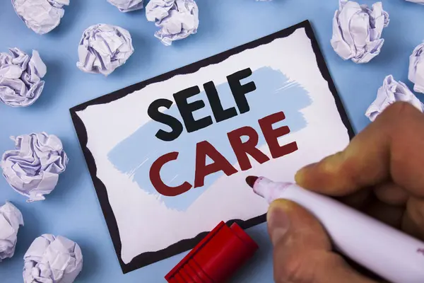 Conceptual hand writing showing Self Care. Business photo text Protection you give to yourself Individual control checking. Concept For Information — Stock Photo, Image