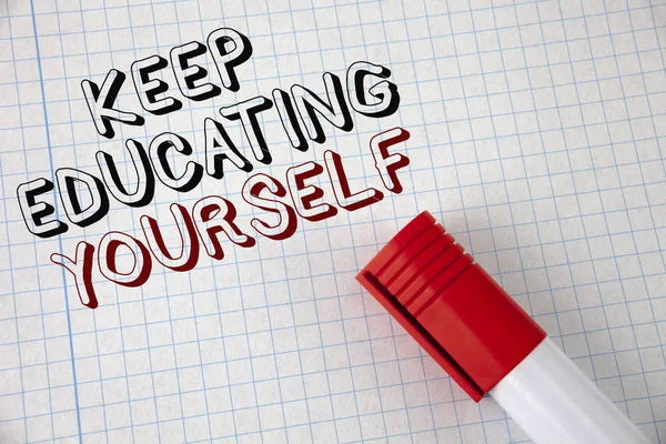 Handwriting text Keep Education Yourself. Concept meaning never stop learning to be better Improve encourage written on Notebook Paper Marker next to it. Top view. — Stock Photo, Image