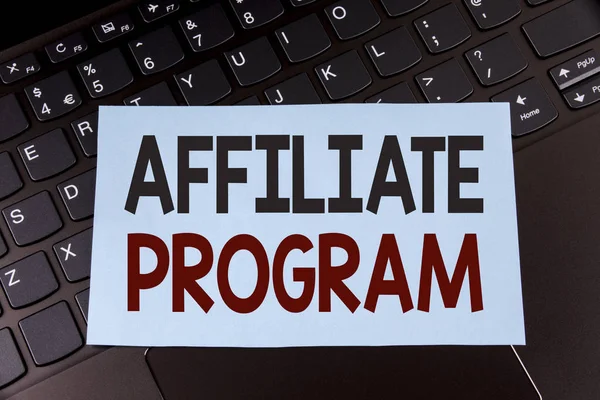 Text sign showing Affiliate Program. Conceptual photo software link songs apps books and sell them to earn money written on Sticky Note Paper placed on the Laptop.