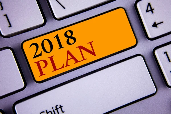 Text sign showing 2018 Plan. Conceptual photo Challenging Ideas Goals for New Year Motivation to Start — Stock Photo, Image