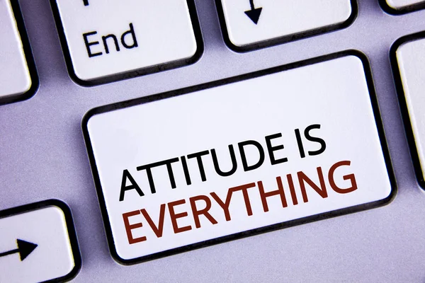 Handwriting text writing Attitude Is Everything. Concept meaning Motivation Inspiration Optimism important to succeed written on white Keyboard Key with copy space. Top view. — Stock Photo, Image