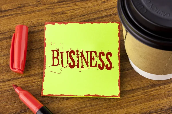 Writing note showing Business. Business photo showcasing Marketing and sales stagedy for new projects written on Sticky Note Paper on wooden background Marker Cup next to it — Stock Photo, Image