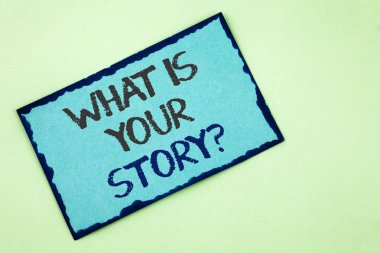 Kavramsal el ne olduğunu Your hikaye soru gösterilen yazma. Düz arka plan üzerinde yapışkan not kağıdına yazılmış hikaye anlatımı iş fotoğraf metin sana söyleyeyim kişisel geçmiş deneyimler.