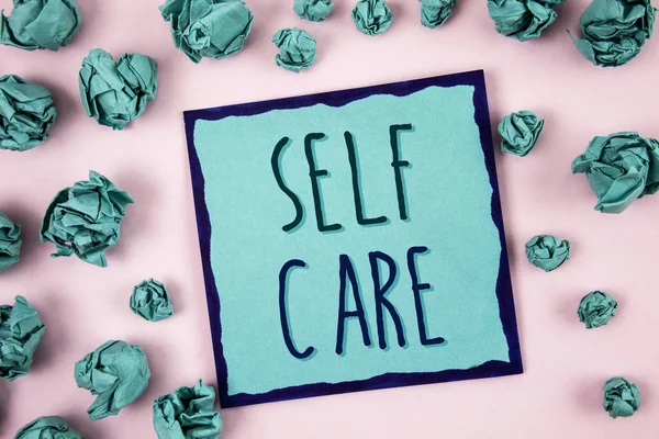 Text sign showing Self Care. Conceptual photo Protection you give to yourself Individual control checking. Concept For Information — Stock Photo, Image