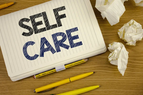Writing note showing Self Care. Business photo showcasing Protection you give to yourself Individual control checking Concept For Information — Stock Photo, Image