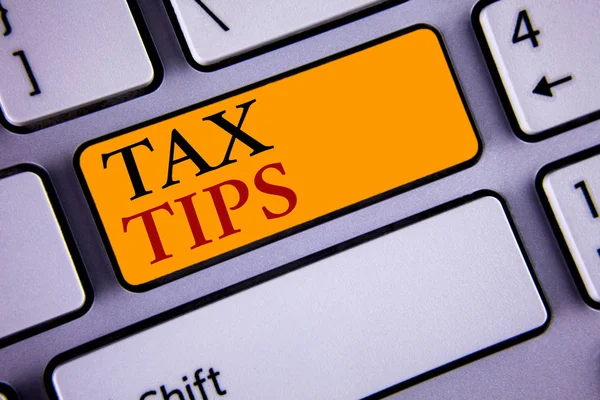 Text sign showing Tax Tips. Conceptual photo Help Ideas for taxation Increasing Earnings Reduction on expenses Concept For Information — Stock Photo, Image