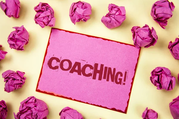Writing note showing  Coaching Motivational Call. Business photo showcasing Tough training begins to improve your skills written on Pink Sticky Note Paper on plain background Pink Paper Balls. — Stock Photo, Image