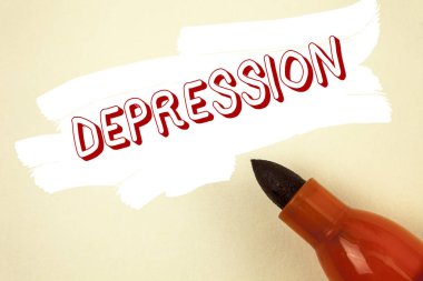 Depresyon yazma el yazısı metin. Uykusuz geceler anksiyete bozukluğu yanında Marker boyalı arka plan üzerinde yazılı olması ile iş stresi anlam kavramı.