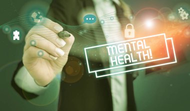 Ruh Sağlığını gösteren bir mesaj. Kavramsal fotoğraf gösterimlerinin psikolojik durumu, resim sistemi ağ şeması modern teknoloji akıllı aygıtıdır..