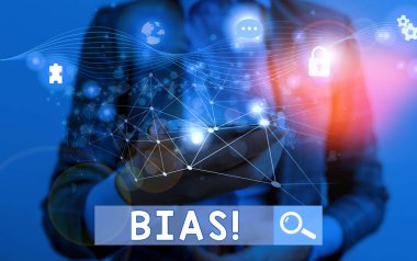 Bias 'ı gösteren mesaj işareti. Bir grup resim sistemi ağı şeması modern teknoloji akıllı aygıtı için kavramsal fotoğraf eğilimi veya önyargı.